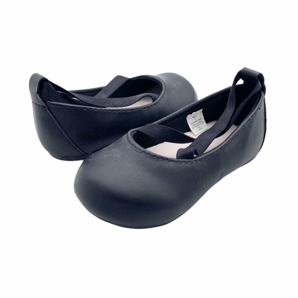 Trimfoot Co Black Faux Leather Crisscross Strap Ballet Flats Infant Size 5